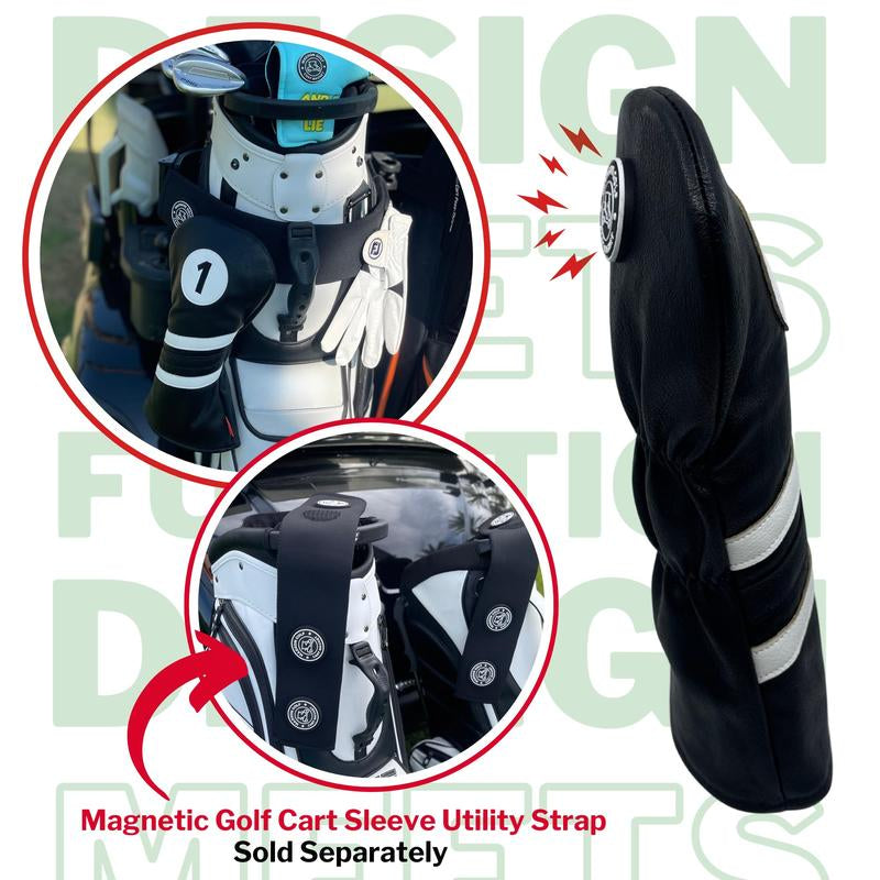 Madson Golf Cart Magnet Headcovers - Stylish & Protective Club Covers for Golf Clubs, W/Rubber Cart Magnet for Secure Positioning & Quick Access, Magnetic Golf Accessories (Driver - Black and White)