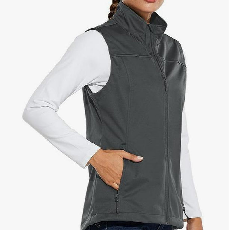 Baleaf Women'S Lightweight Vest Softshell Sleeveless Jacket Windproof Stand Collar with Zipper Pockets Running Hiking Golf