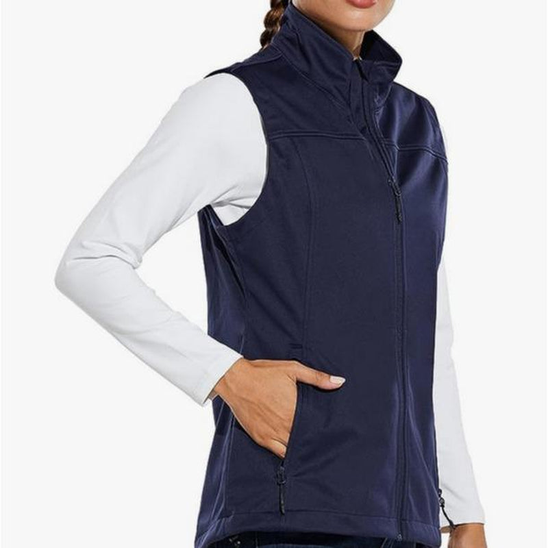 Baleaf Women'S Lightweight Vest Softshell Sleeveless Jacket Windproof Stand Collar with Zipper Pockets Running Hiking Golf