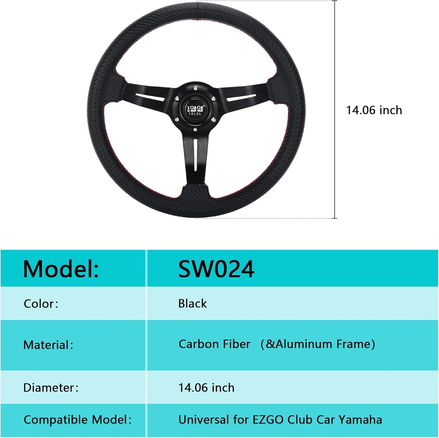 Universal Design Golf Cart Steering Wheel Fit for Yamaha Club Car DS & Precedent Tempo, EZGO RXV & TXT, Ergonomic Design Carbon Fiber Steering Wheel