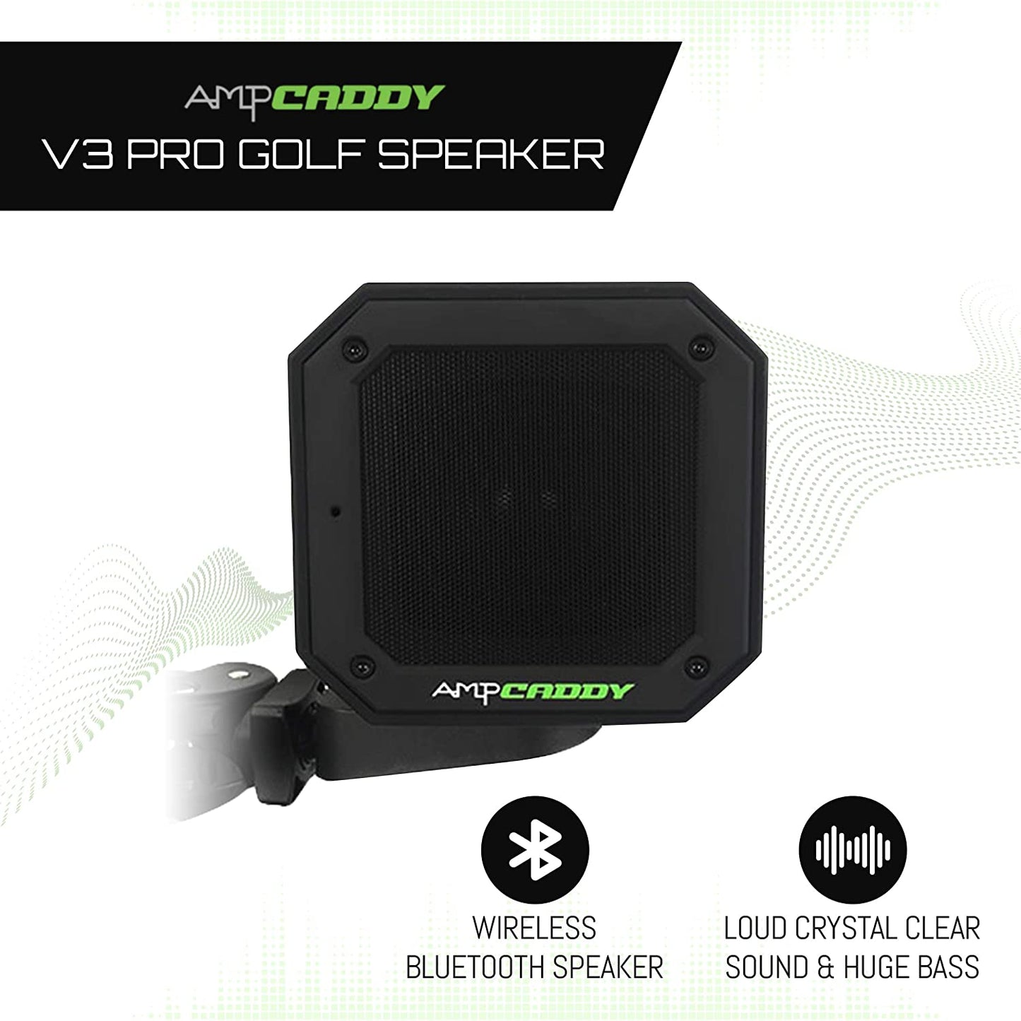 Golf Bluetooth Speaker with Mount, Version 3 Pro Bluetooth Speaker and Mount with Loud Stereo Sound and Bass Boost, 20-Hour Playtime, Extended Bluetooth Range, Waterproof (15 Watts)