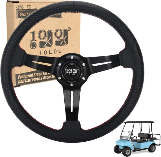 Universal Design Golf Cart Steering Wheel Fit for Yamaha Club Car DS & Precedent Tempo, EZGO RXV & TXT, Ergonomic Design Carbon Fiber Steering Wheel