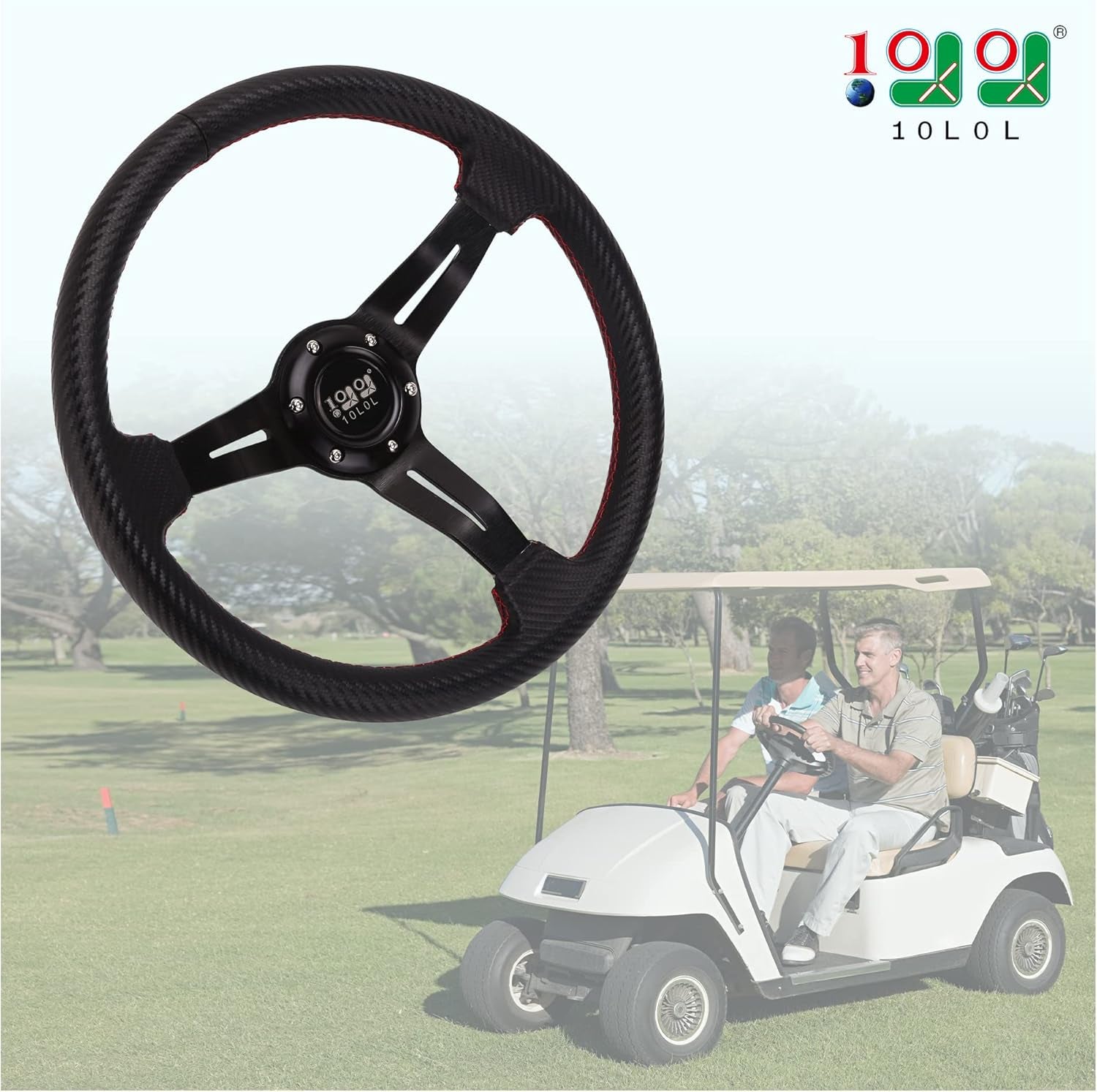 Universal Design Golf Cart Steering Wheel Fit for Yamaha Club Car DS & Precedent Tempo, EZGO RXV & TXT, Ergonomic Design Carbon Fiber Steering Wheel