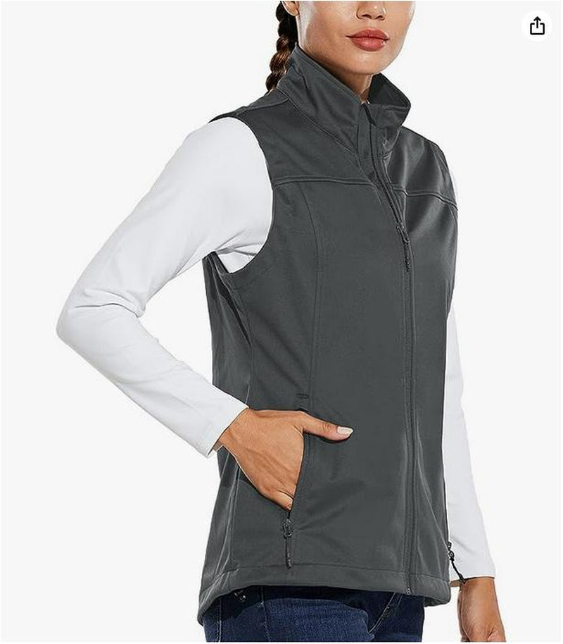 Baleaf Women'S Lightweight Vest Softshell Sleeveless Jacket Windproof Stand Collar with Zipper Pockets Running Hiking Golf