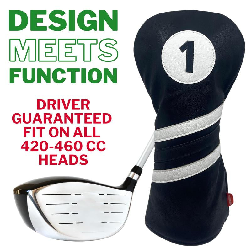 Madson Golf Cart Magnet Headcovers - Stylish & Protective Club Covers for Golf Clubs, W/Rubber Cart Magnet for Secure Positioning & Quick Access, Magnetic Golf Accessories (Driver - Black and White)