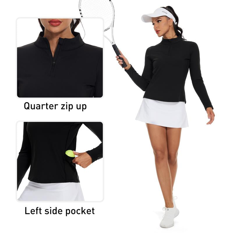 MOTEEPI Womens Golf Shirt Long Sleeve Athletic Quarter Zip Pullover Sun Protection with Pocket