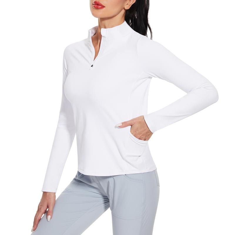 MOTEEPI Womens Golf Shirt Long Sleeve Athletic Quarter Zip Pullover Sun Protection with Pocket