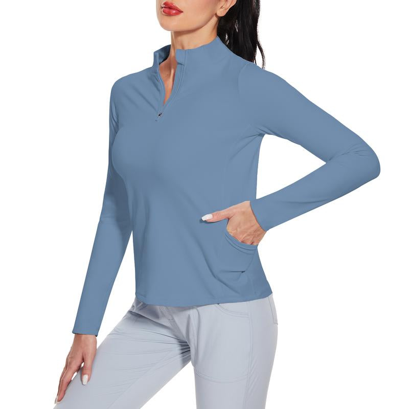 MOTEEPI Womens Golf Shirt Long Sleeve Athletic Quarter Zip Pullover Sun Protection with Pocket