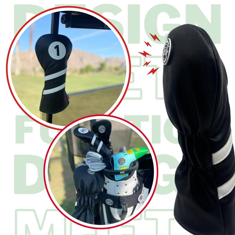 Madson Golf Cart Magnet Headcovers - Stylish & Protective Club Covers for Golf Clubs, W/Rubber Cart Magnet for Secure Positioning & Quick Access, Magnetic Golf Accessories (Driver - Black and White)